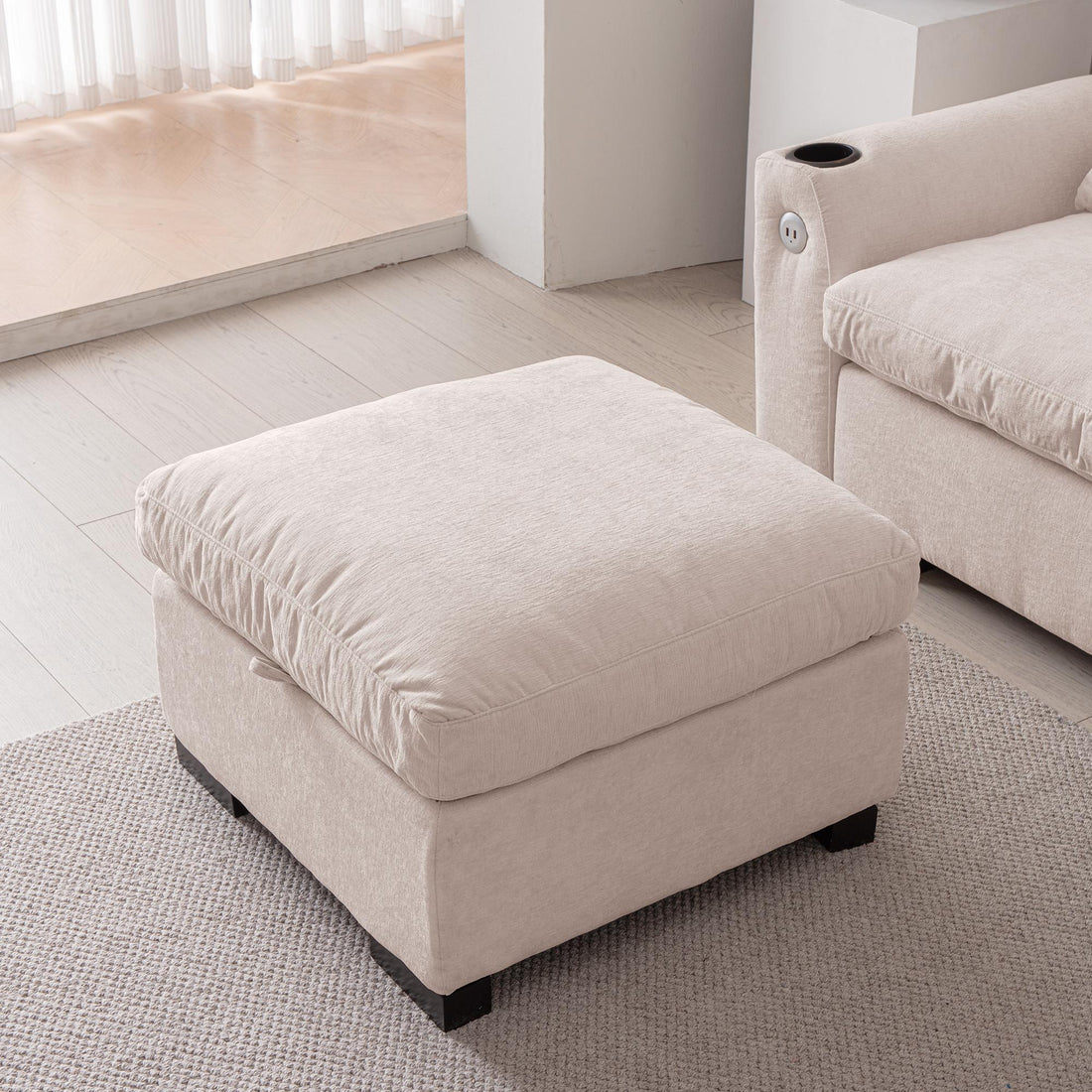 114.5"Modern L Shaped Chenille Sofa Couch Reversible Ottoman With Storage Removable and Washable Cushions Sofa With USB Ports & Cup Holder For Living