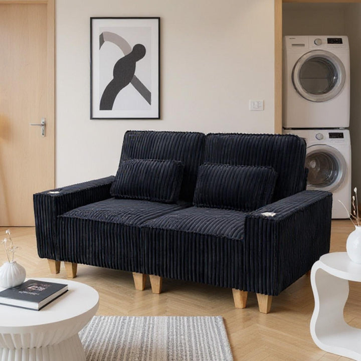 Corduroy Sectional Sofa with Cup Holder for Living Room（single sofa chair/2 Seater Loveseat/3 Seater sofa）