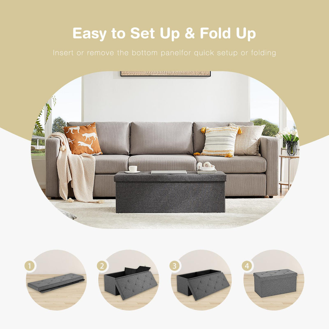 Storage Ottoman with Thicker Foam Padded Seat, Folding Foot Rest for Living Room End of Bed Bench