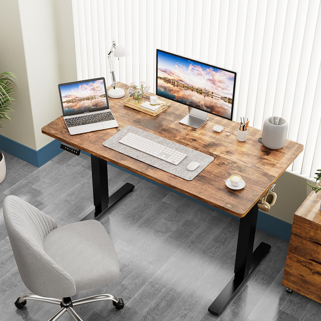 Ergonomic Height Adjustable Table with T-Shaped Metal Bracket Modern Computer Workstations