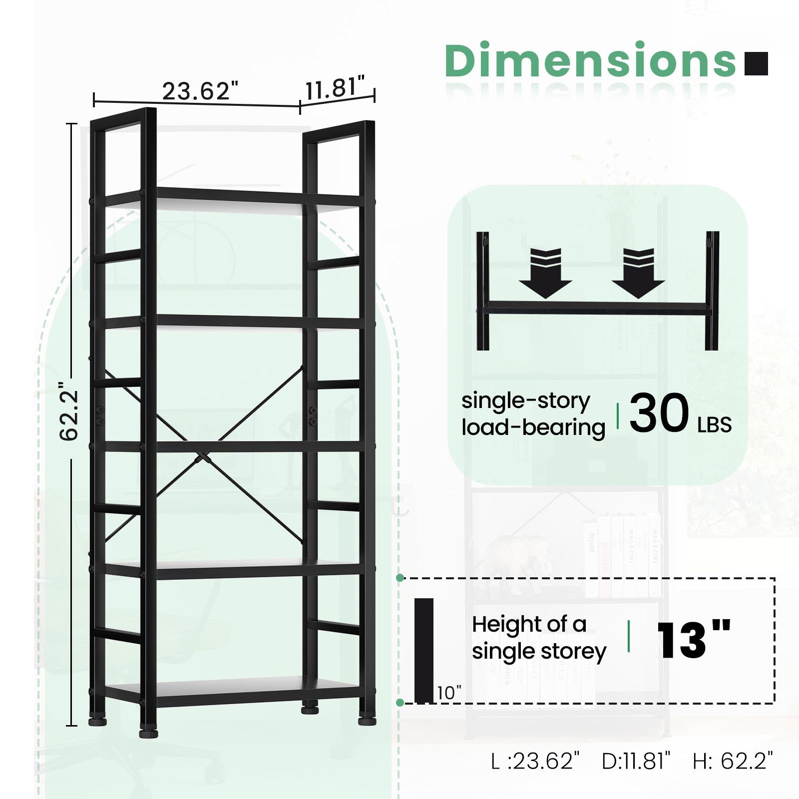 5 Tiers Bookshelf, Classically Modern Book Shelf, Book Rack, Storage Rack Shelves in Living Room/Home/Office
