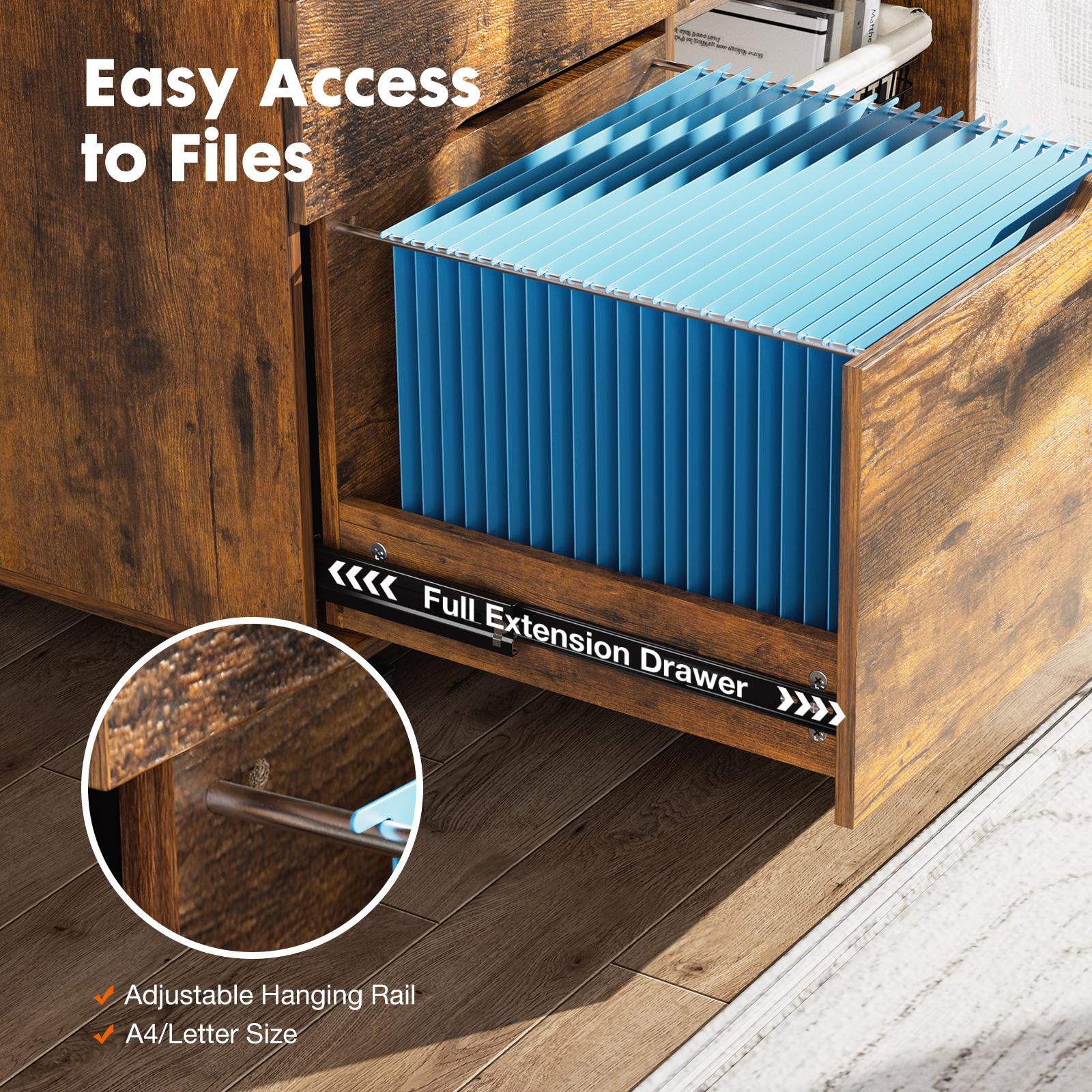 3 Drawer Filing Cabinet Wood Printer Stand with Storage Office Organize Cabinets with Wheels