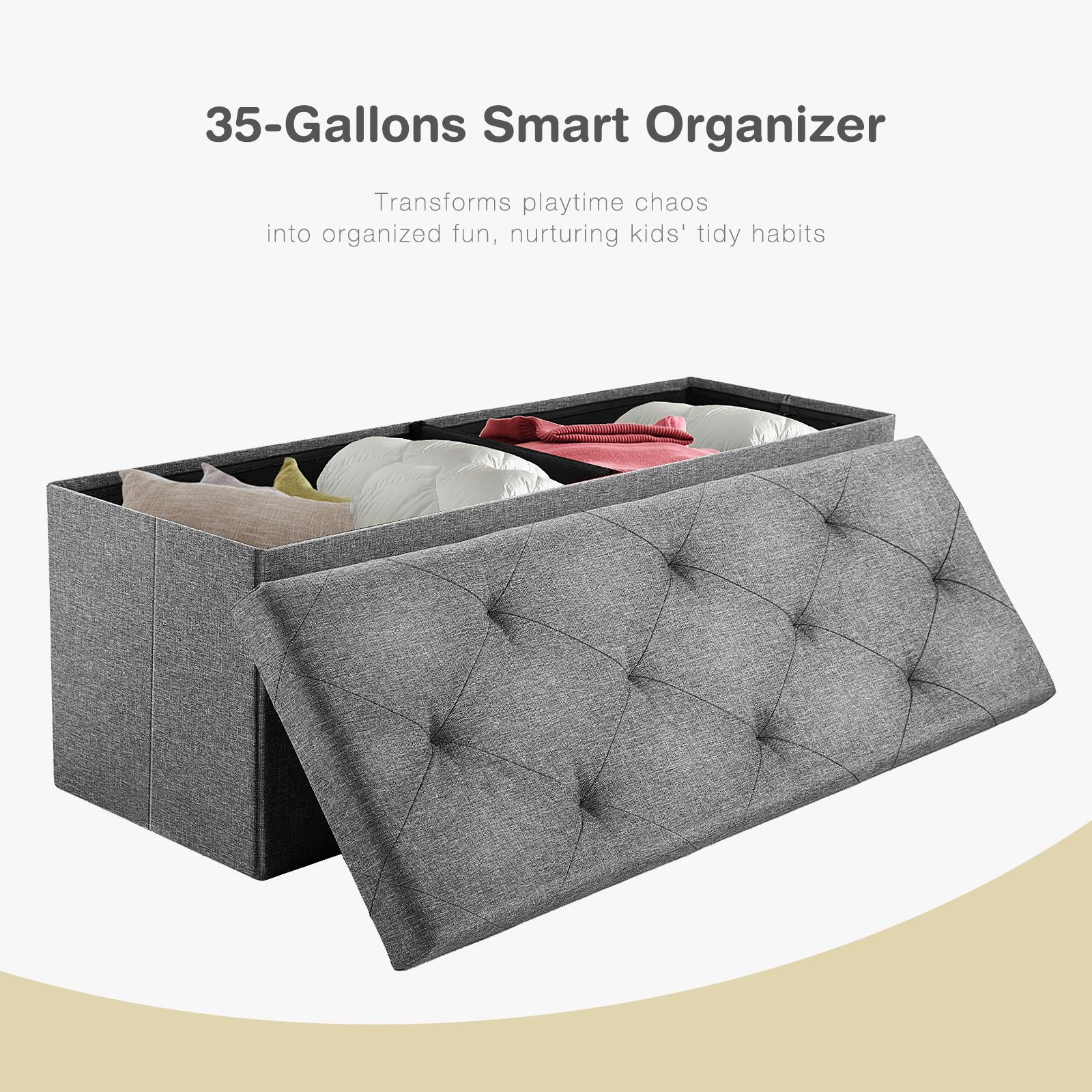 Storage Ottoman with Thicker Foam Padded Seat, Folding Foot Rest for Living Room End of Bed Bench