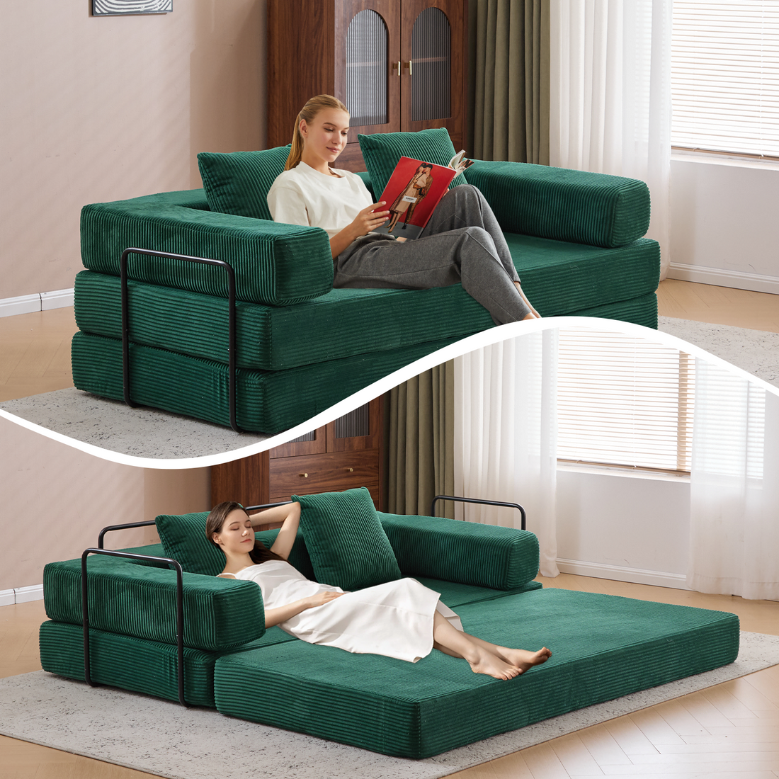 Floor Couch,Compression Sofa,Convertible Floor Sofa Bed-with Pillow Back Support Armrest,Comfy Futon Couch Lounge Sleeper Bed,Flannel fabric,for Livin