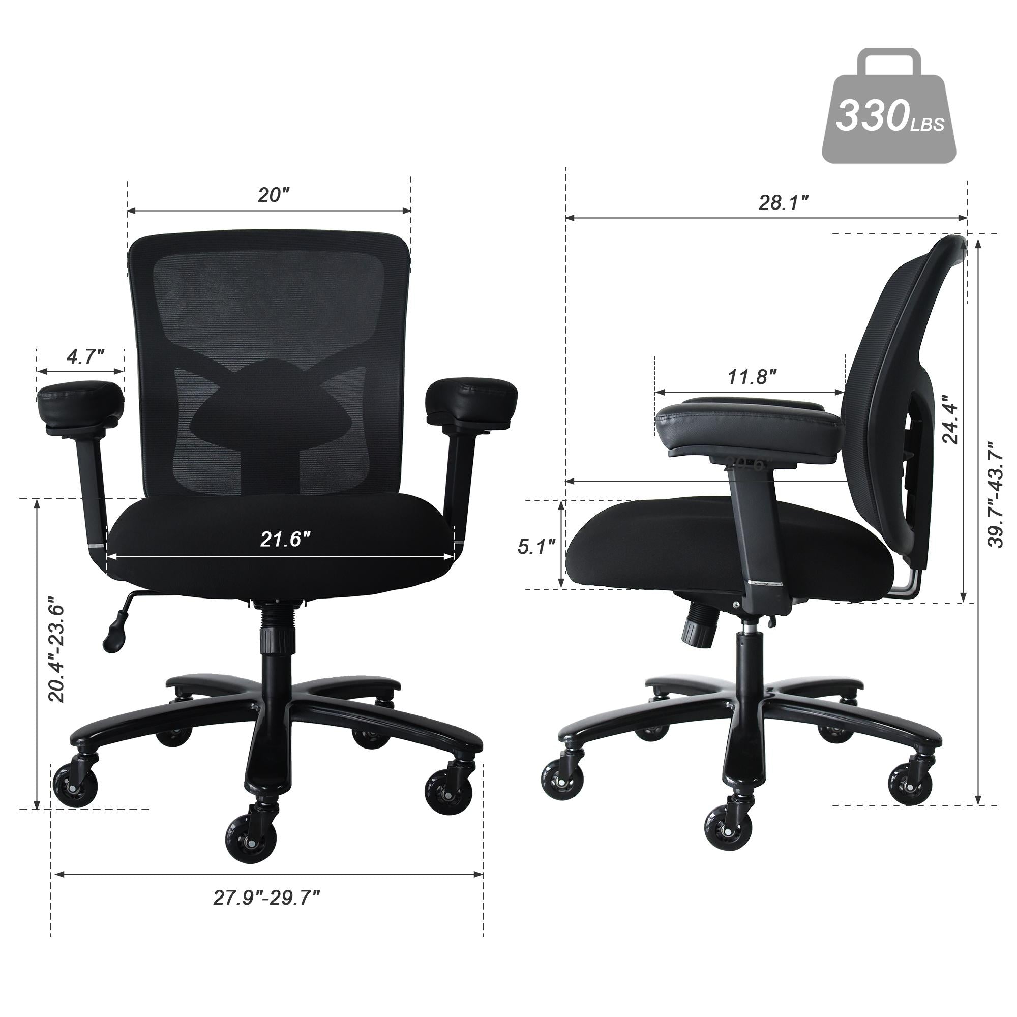 Big and Tall Office Chair 400lbs, Ergonomic Mesh Desk Computer Chair with Adjustable Lumbar Support Arms High Back Wide Seat Task Executive Rolling Sw