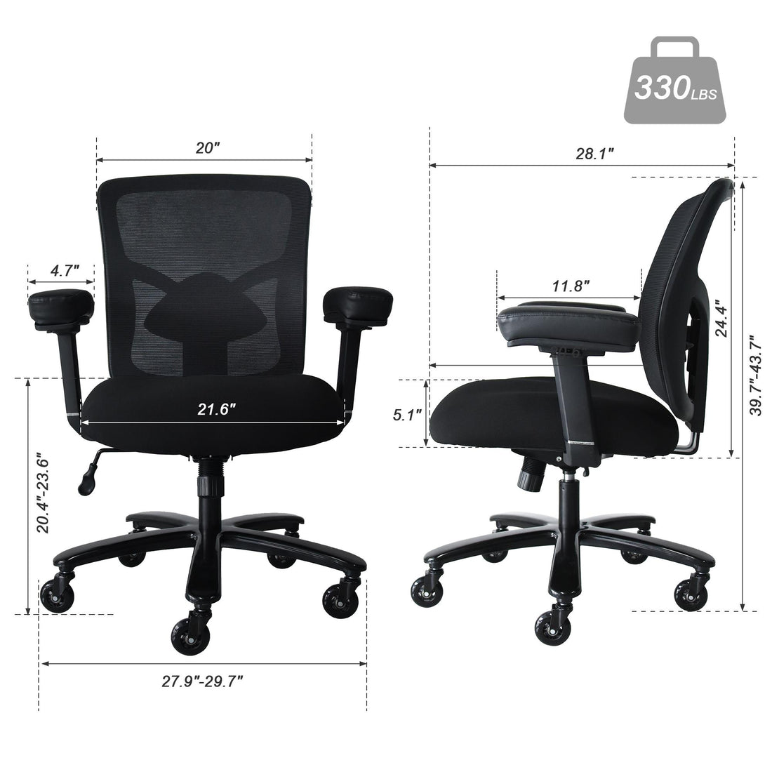 Big and Tall Office Chair 400lbs, Ergonomic Mesh Desk Computer Chair with Adjustable Lumbar Support Arms High Back Wide Seat Task Executive Rolling Sw