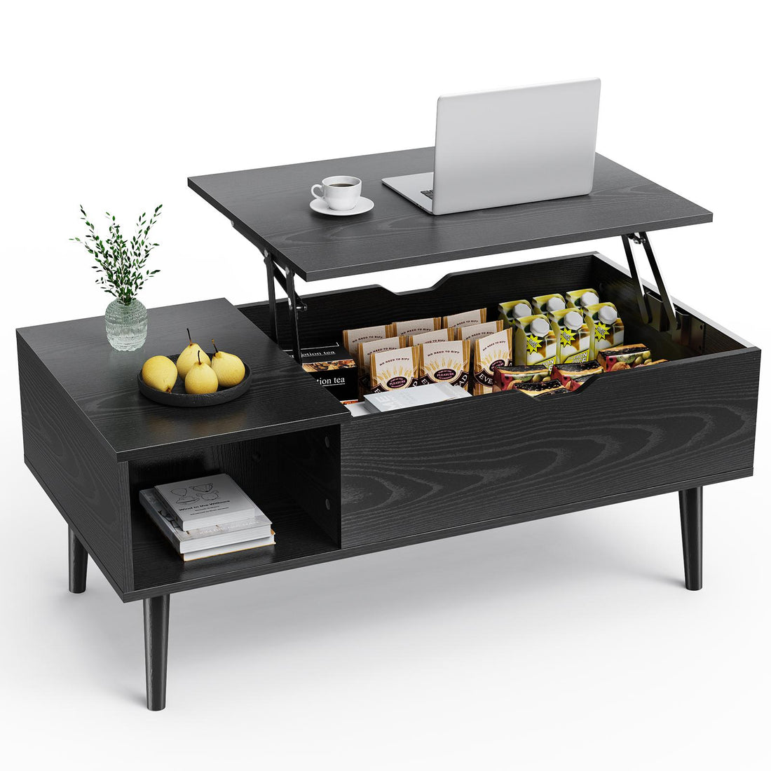 Lift Top Coffee Table ，Wooden Furniture with Hidden Compartment and Adjustable Storage