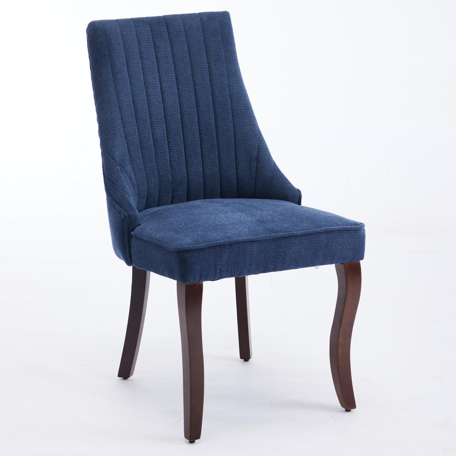 Rayon Cloth Flocking Linen Dining Chairs  Comfy Fabric Upholstered Accent Chair for Dining Room with Curved Solid Wood Legs,Set of 2