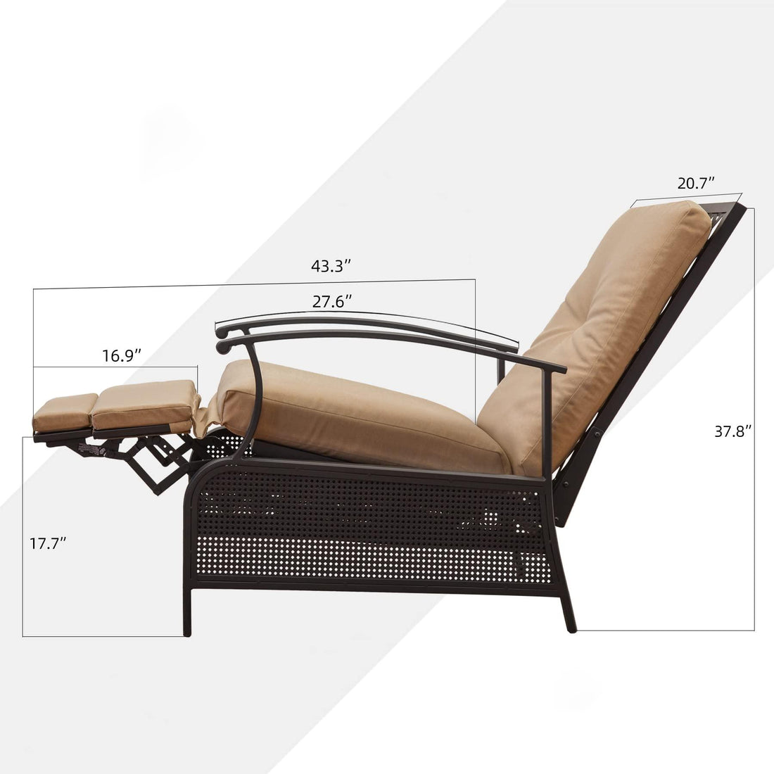 Adjustable Patio Recliner Chair Metal Outdoor Reclining Lounge Chair with Remova