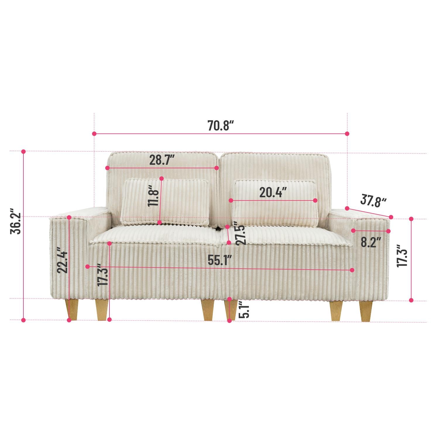 Corduroy Sectional Sofa with Cup Holder for Living Room（single sofa chair/2 Seater Loveseat/3 Seater sofa）