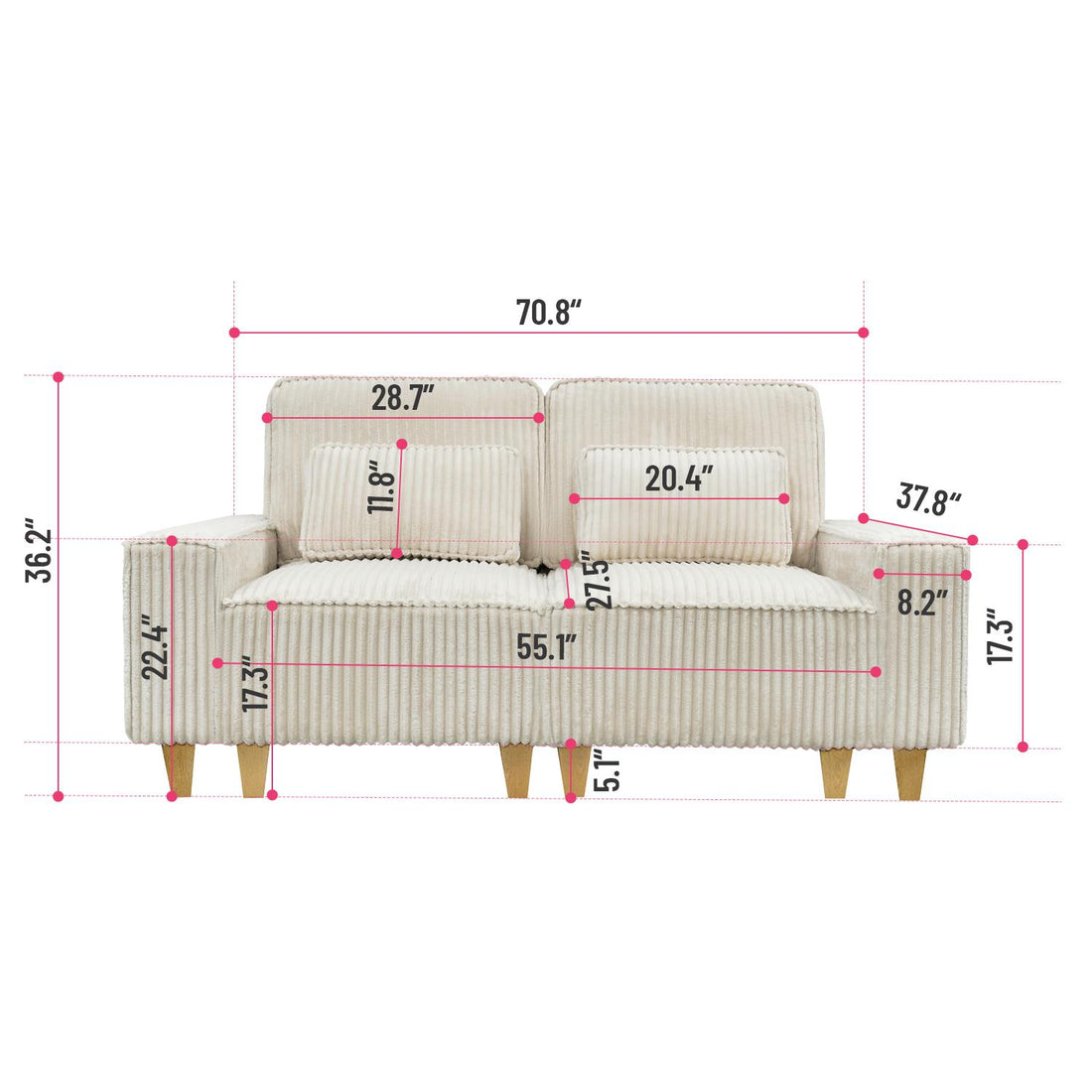 Corduroy Sectional Sofa with Cup Holder for Living Room（single sofa chair/2 Seater Loveseat/3 Seater sofa）