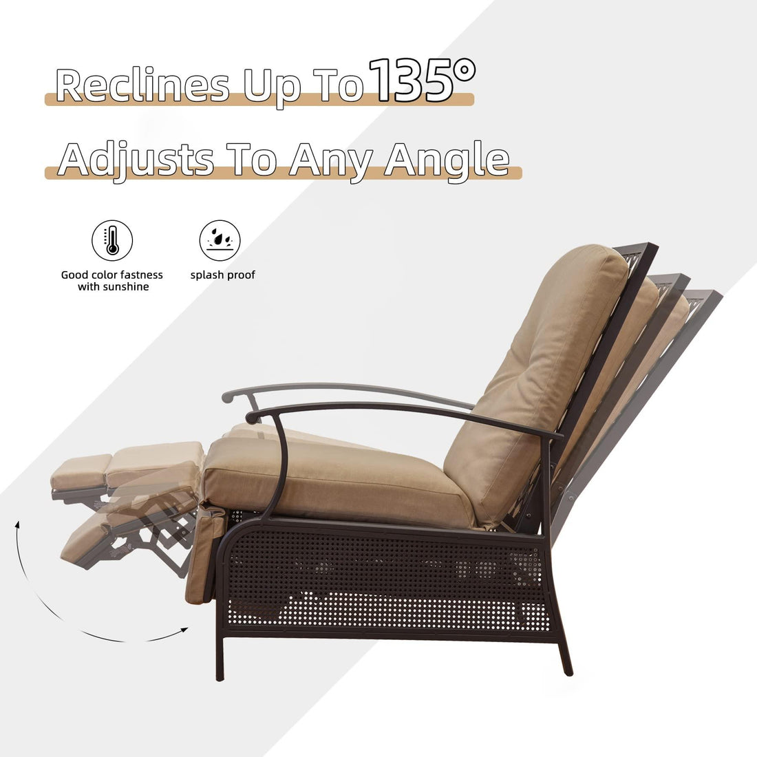 Adjustable Patio Recliner Chair Metal Outdoor Reclining Lounge Chair with Remova
