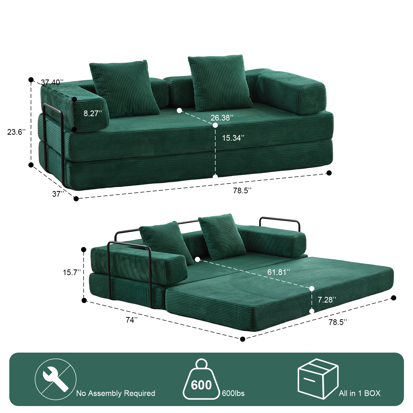 Floor Couch,Compression Sofa,Convertible Floor Sofa Bed-with Pillow Back Support Armrest,Comfy Futon Couch Lounge Sleeper Bed,Flannel fabric,for Livin