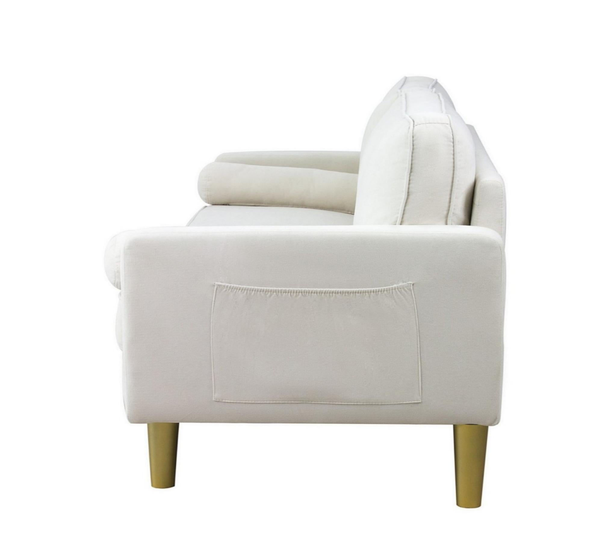 Linen Sofa Couch With 2 Pillows, Mid Century Modern Couches, 3 Seater  Couches For Bedroom Furniture, Home Office