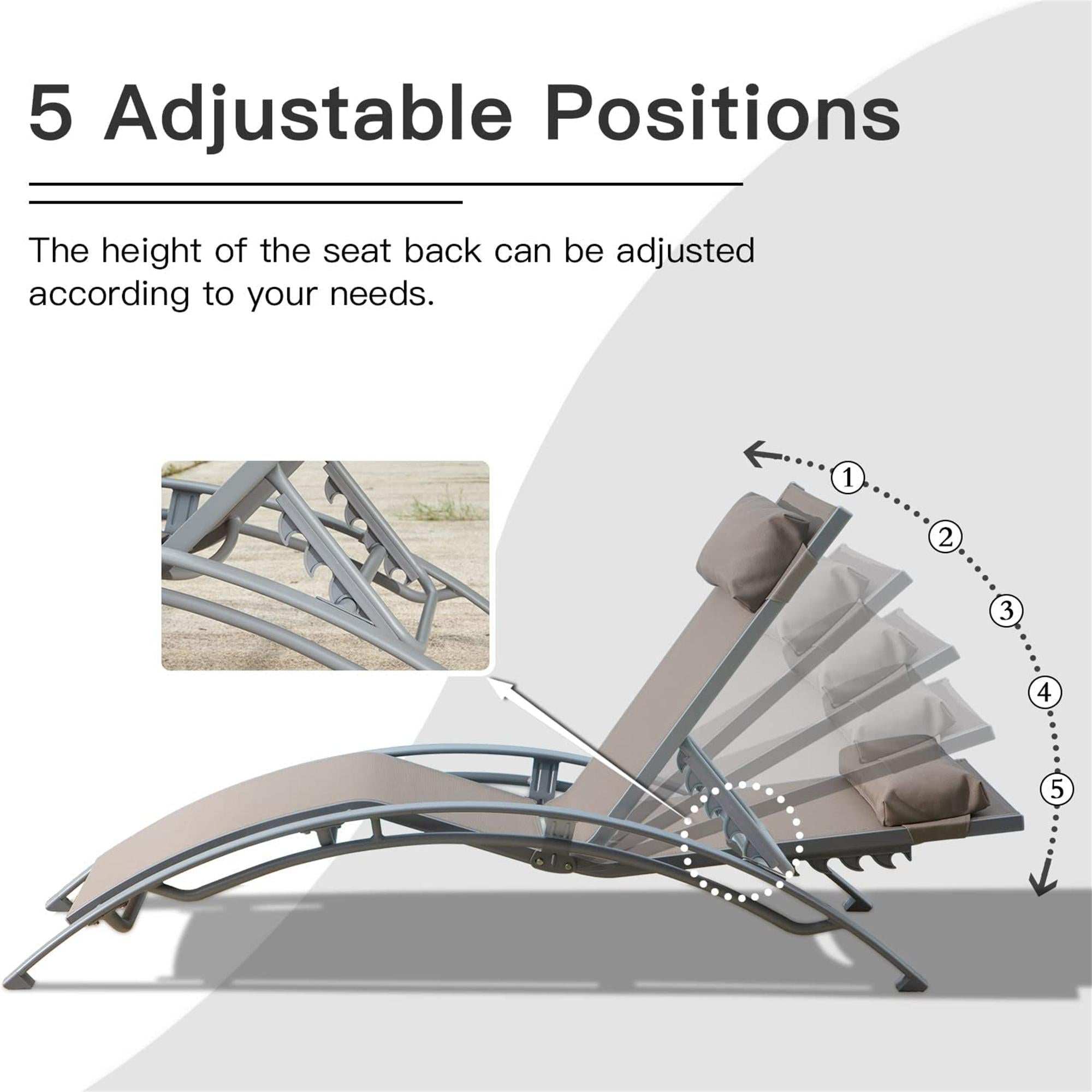 Patio Recliner Chairs with Adjustable Backrest and Removable Pillow for Indoor&Outdoor Beach Pool Sunbathing Lawn