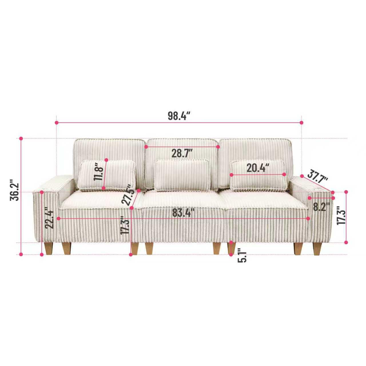 Corduroy Sectional Sofa with Cup Holder for Living Room（single sofa chair/2 Seater Loveseat/3 Seater sofa）