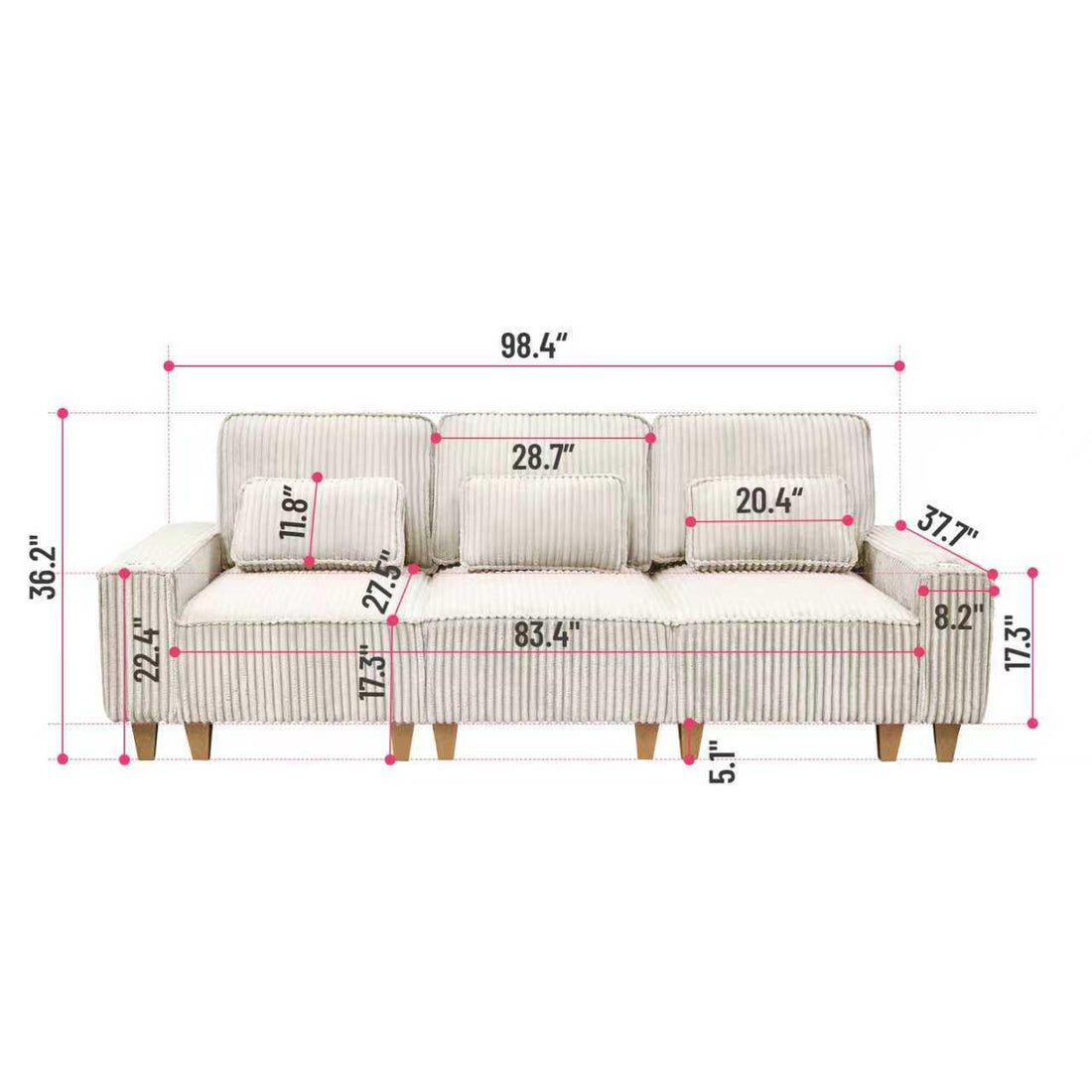 Corduroy Sectional Sofa with Cup Holder for Living Room（single sofa chair/2 Seater Loveseat/3 Seater sofa）