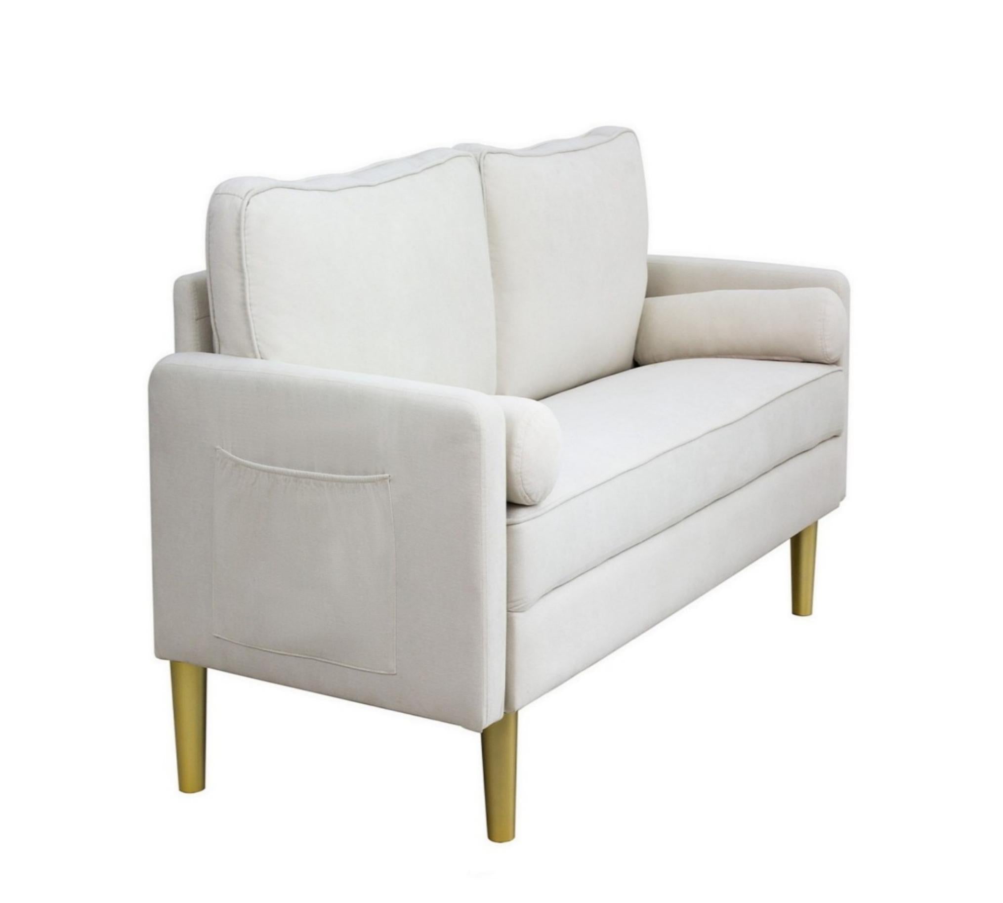 Linen Sofa Couch With 2 Pillows, Mid Century Modern Couches, 3 Seater  Couches For Bedroom Furniture, Home Office