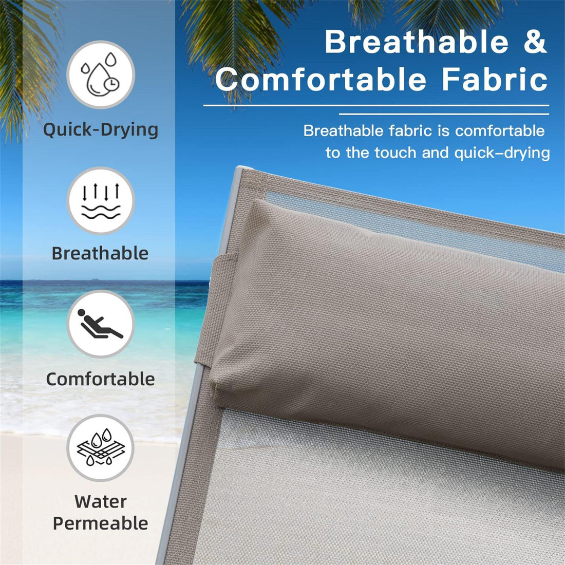 Patio Recliner Chairs with Adjustable Backrest and Removable Pillow for Indoor&Outdoor Beach Pool Sunbathing Lawn